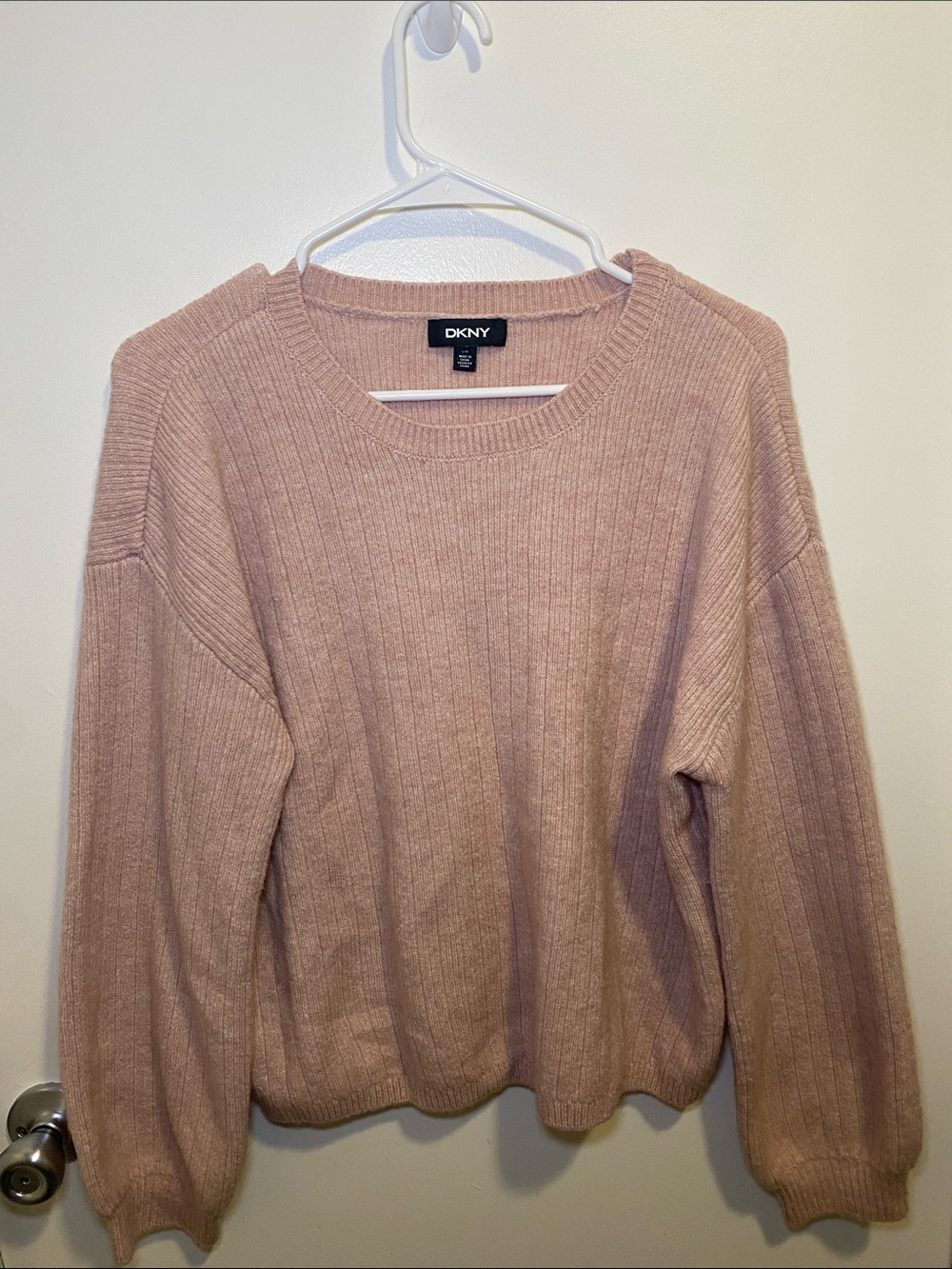DKNY Ribbed Crewneck Sweater in Light Blush